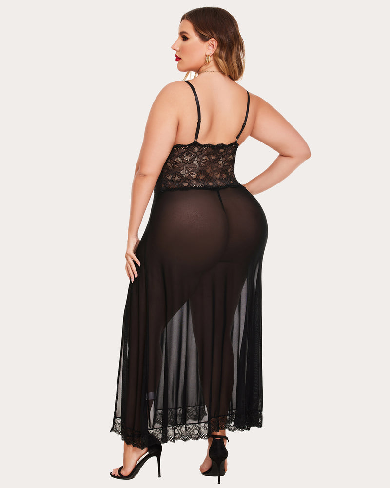 Plus Size Floral Seite Schlitze Nachthemd