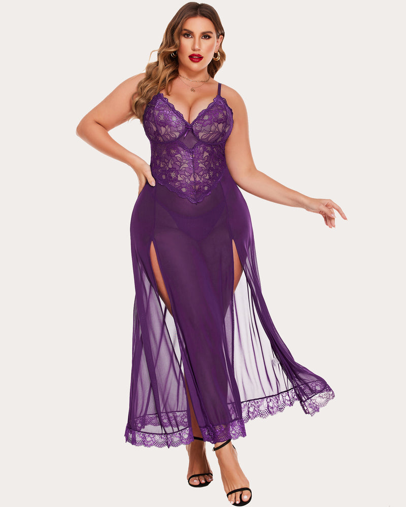Plus Size Floral Seite Schlitze Nachthemd