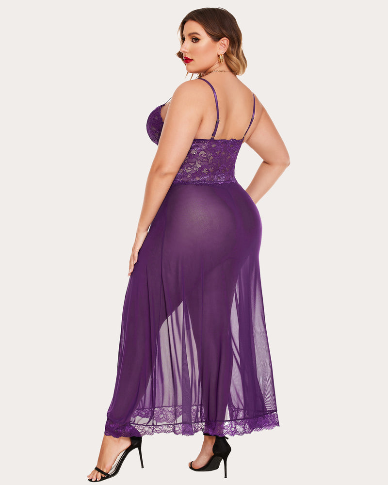 Plus Size Floral Seite Schlitze Nachthemd