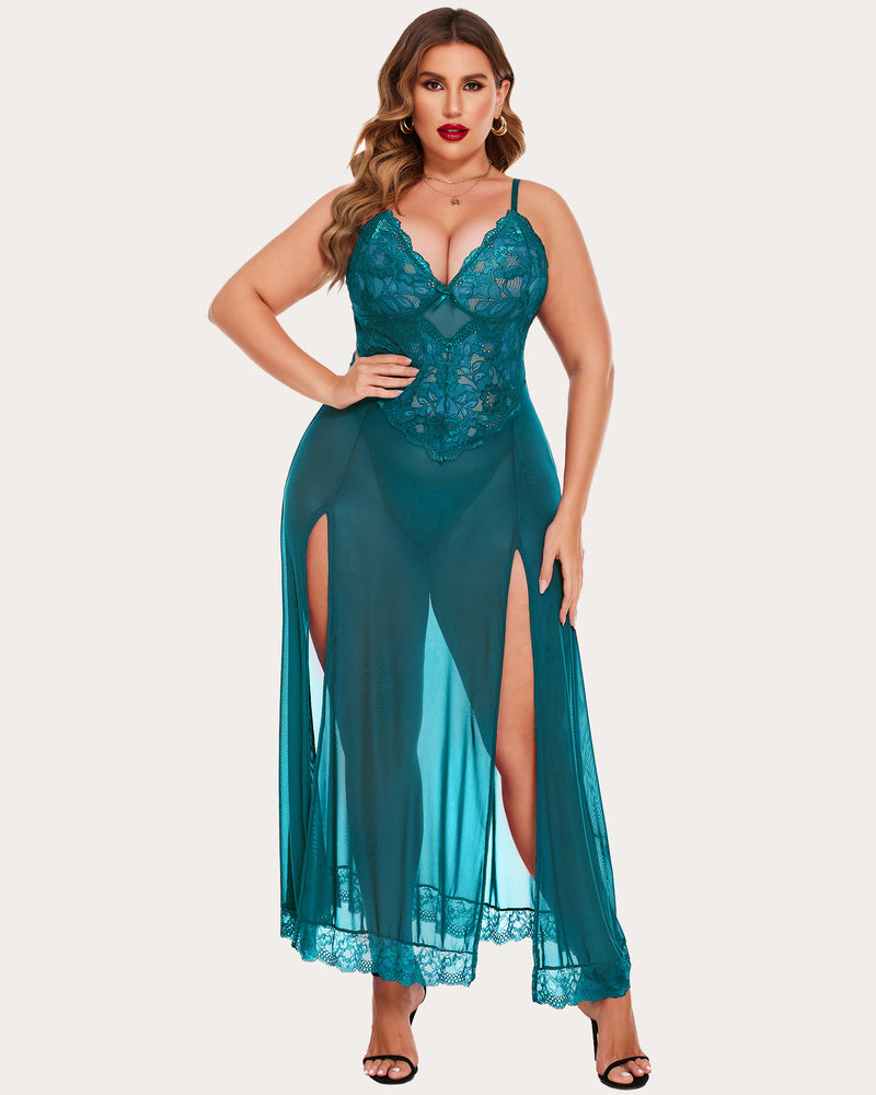 Plus Size Floral Seite Schlitze Nachthemd