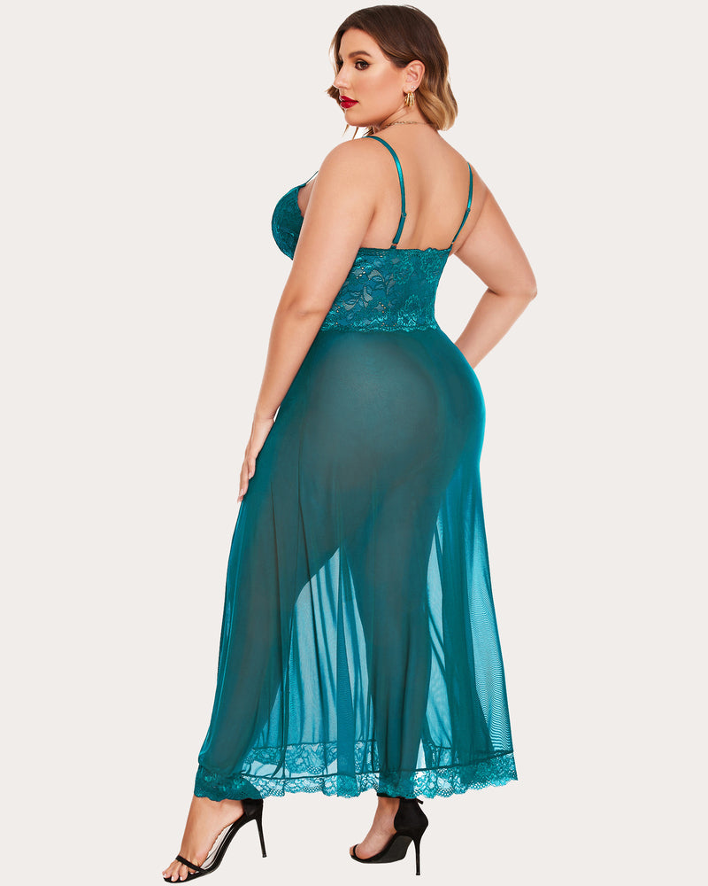 Plus Size Floral Seite Schlitze Nachthemd