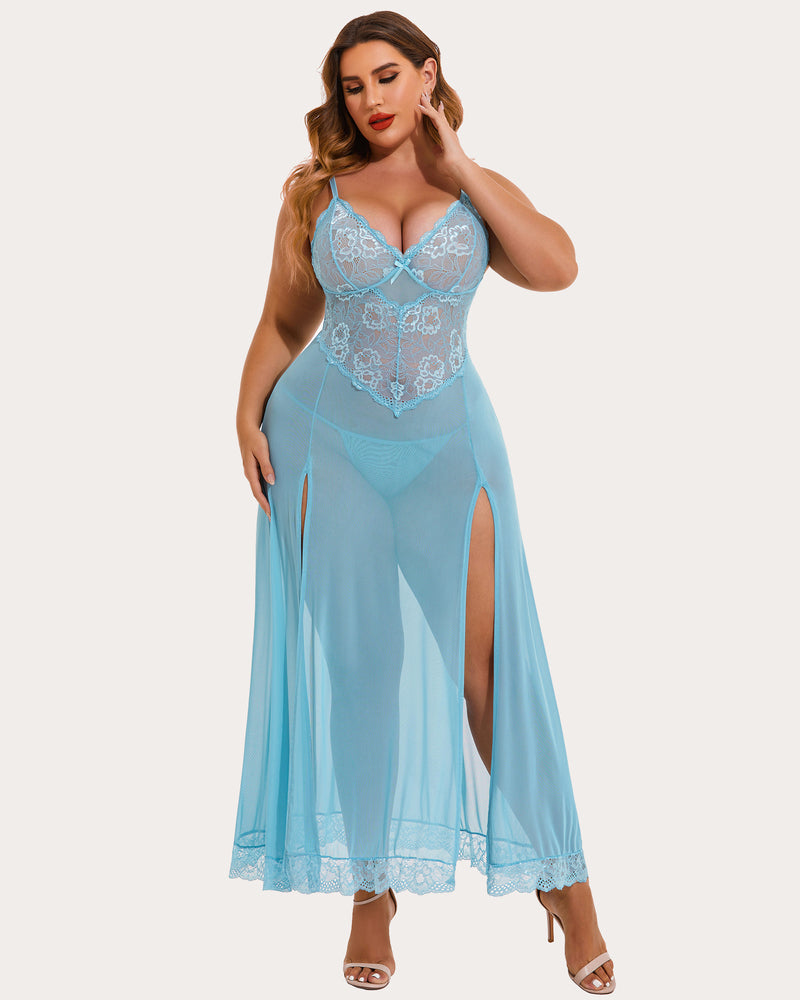 Plus Size Floral Seite Schlitze Nachthemd