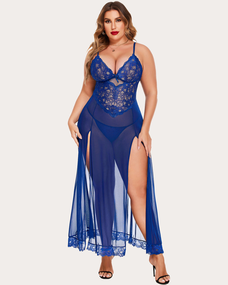 Plus Size Floral Seite Schlitze Nachthemd