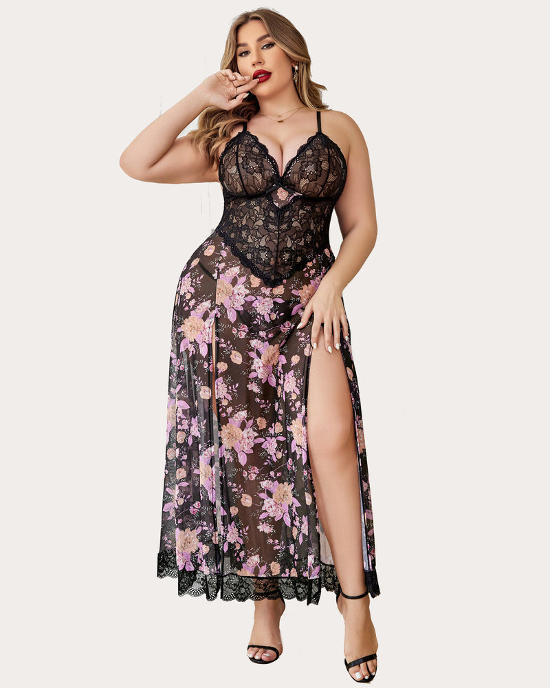 Plus Size Floral Seite Schlitze Nachthemd