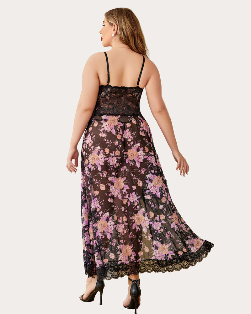Plus Size Floral Seite Schlitze Nachthemd