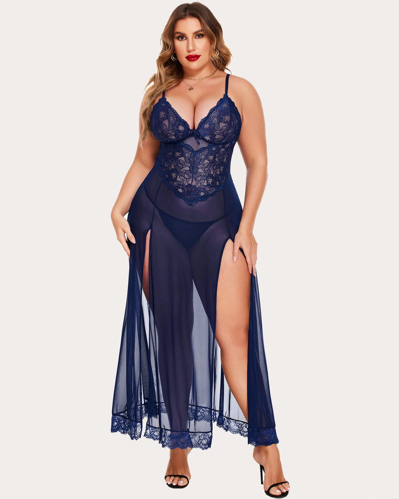 Plus Size Floral Seite Schlitze Nachthemd