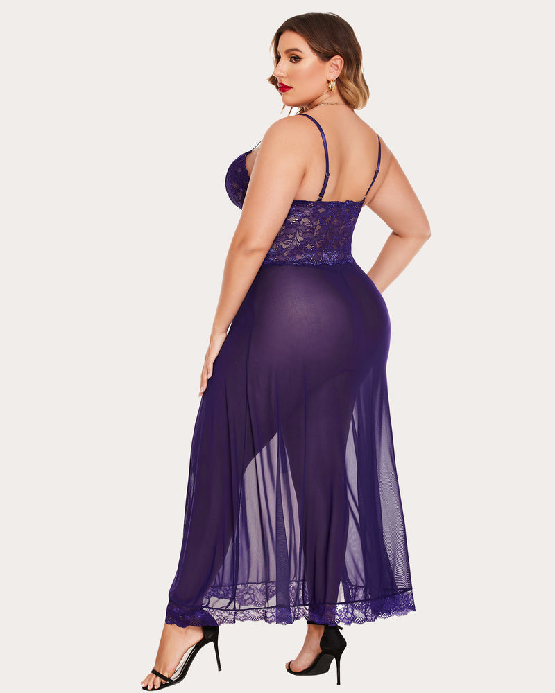 Plus Size Floral Seite Schlitze Nachthemd