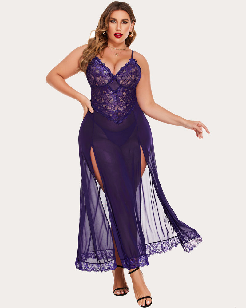 Plus Size Floral Seite Schlitze Nachthemd