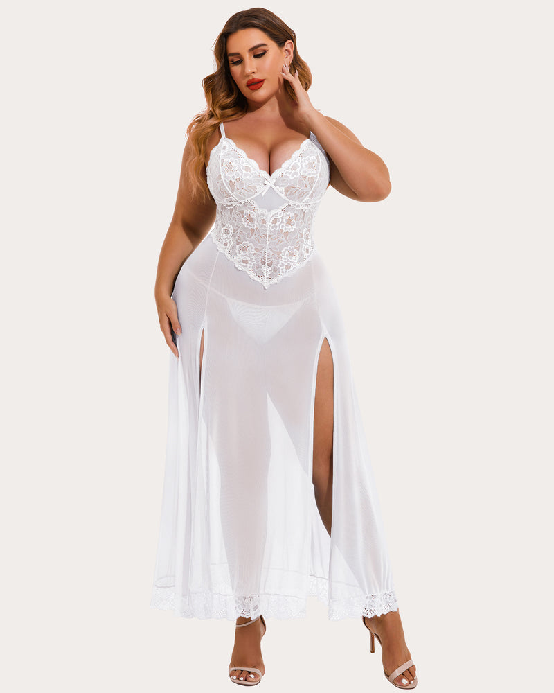Plus Size Floral Seite Schlitze Nachthemd