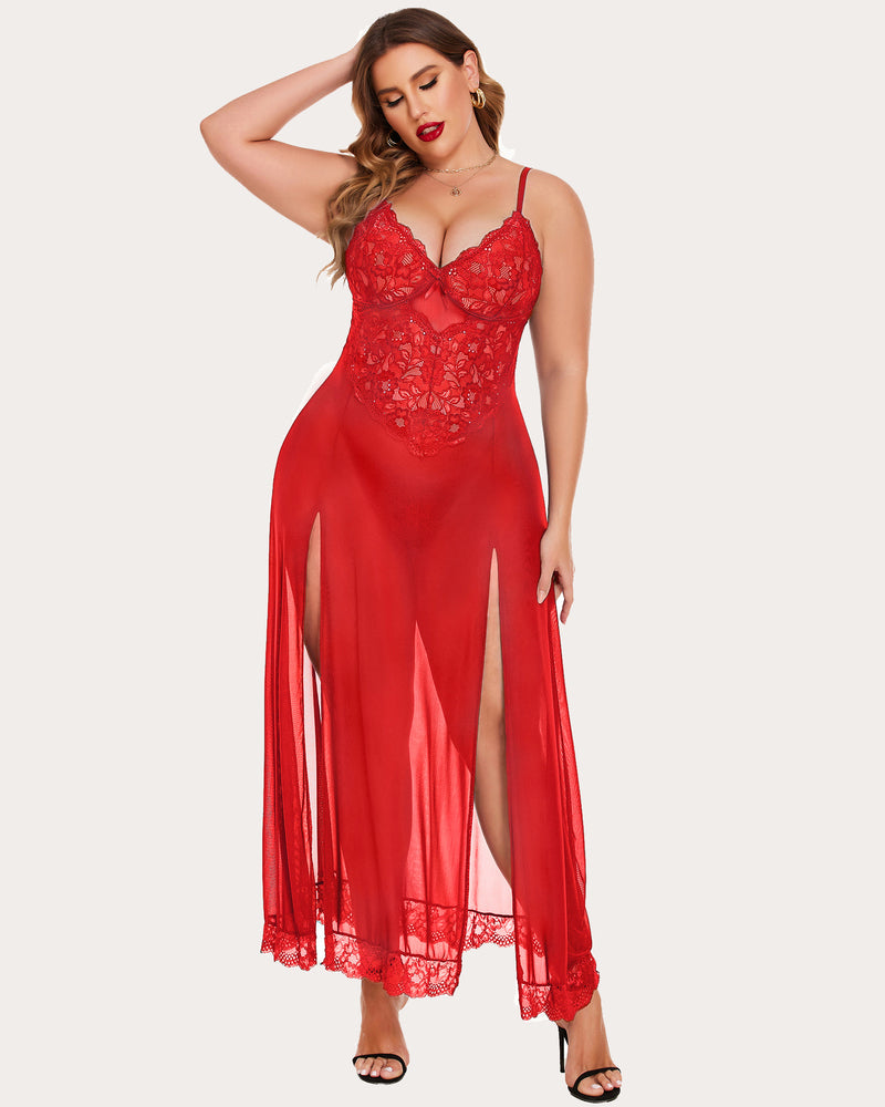 Plus Size Floral Seite Schlitze Nachthemd
