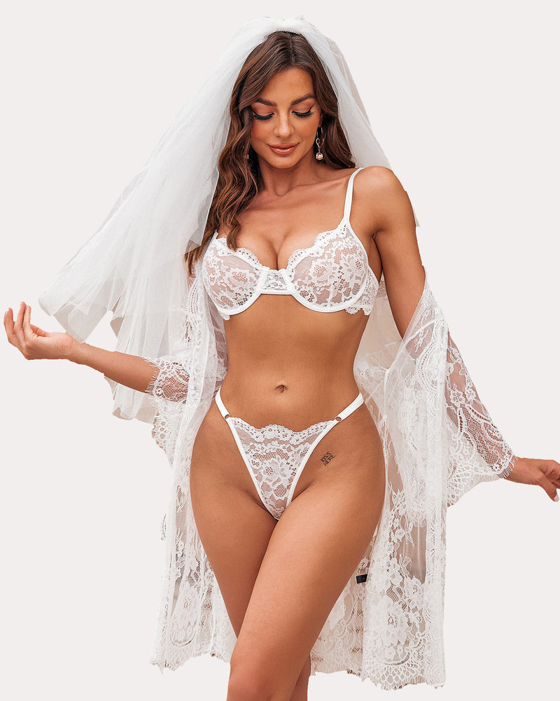 Hochzeit Floral Spitze BH und Panty Sets