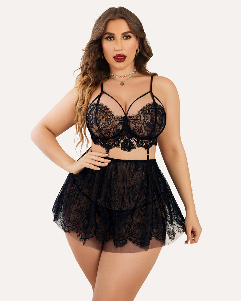 Plus Size Dessous Babydoll Spitze Nachthemd