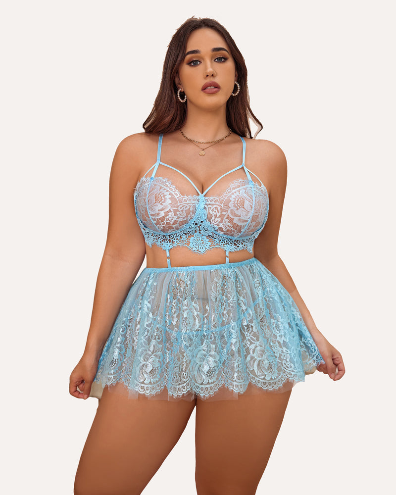 Plus Size Dessous Babydoll Spitze Nachthemd