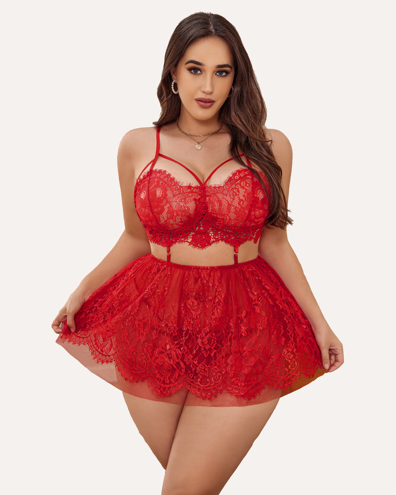 Plus Size Dessous Babydoll Spitze Nachthemd