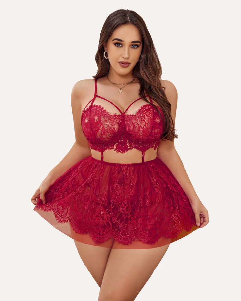 Plus Size Dessous Babydoll Spitze Nachthemd