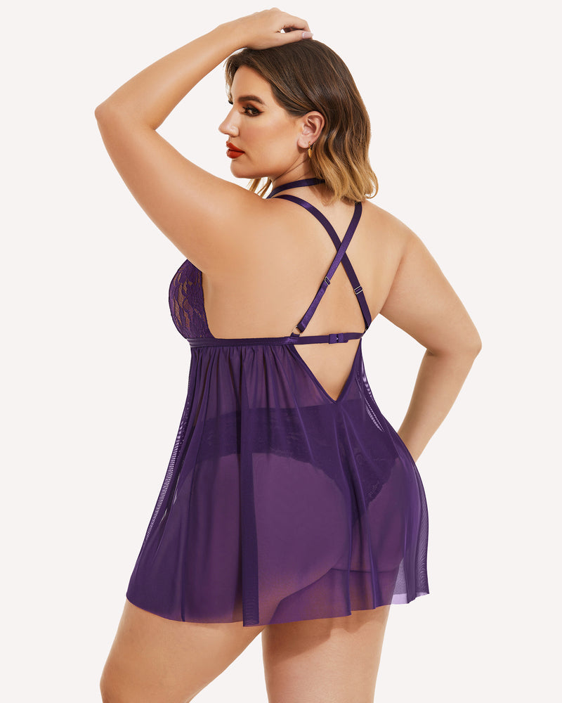 Plus Size Spitze Babydoll Mesh Choker Nachtwäsche