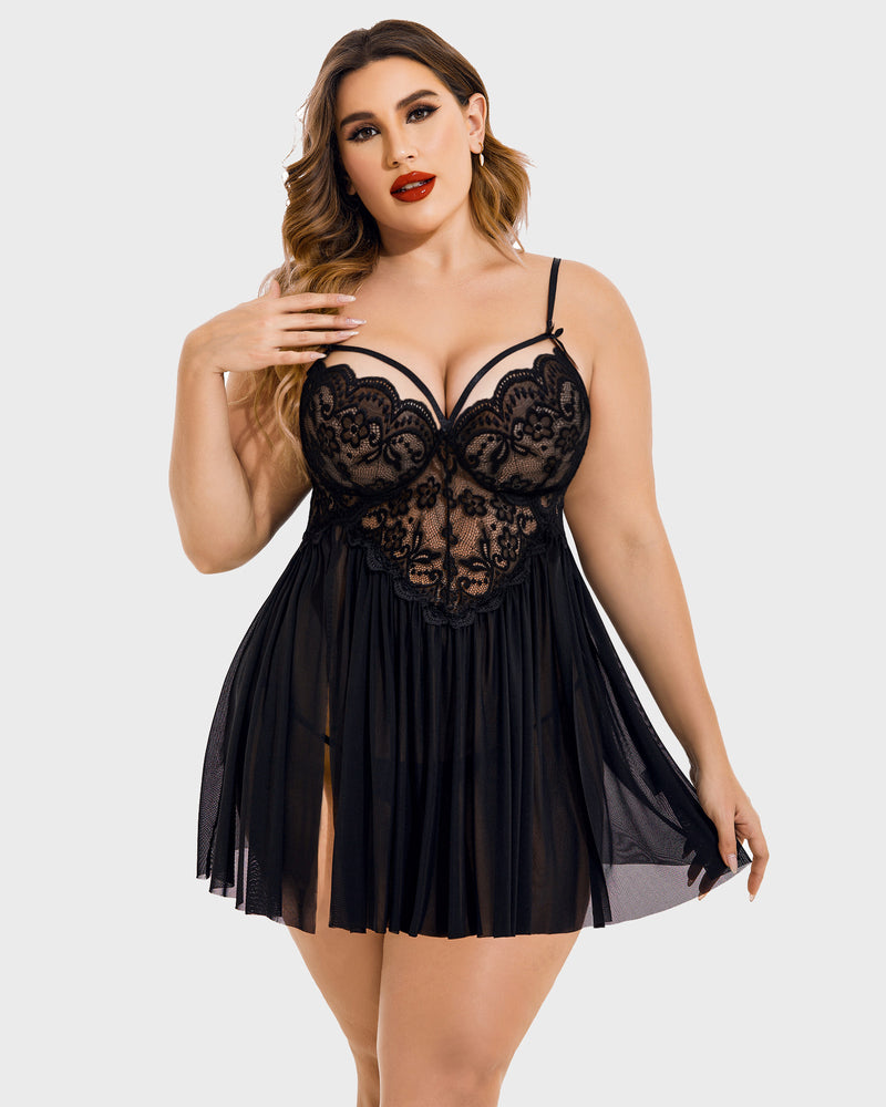 Weihnachten Plus Size Babydoll aus Spitze