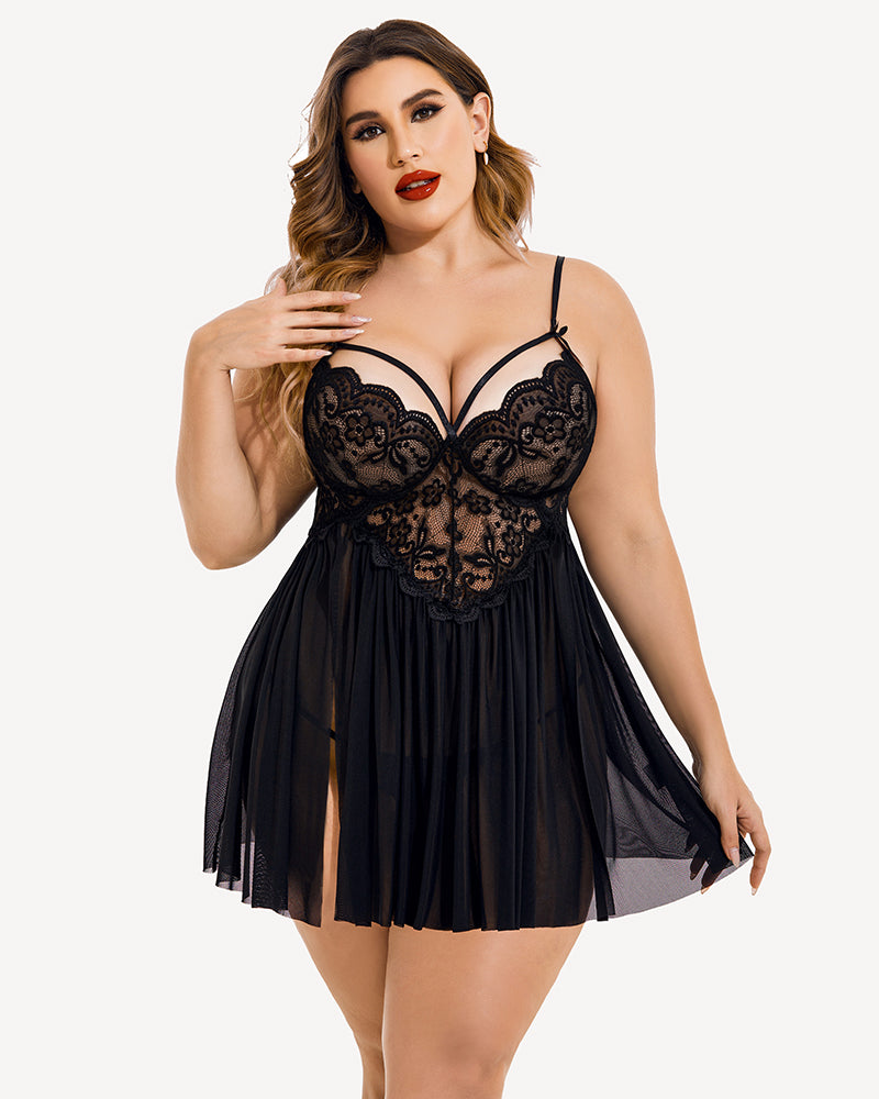 Plus Größe V-Ausschnitt Mesh Seite Schlitz Babydolls