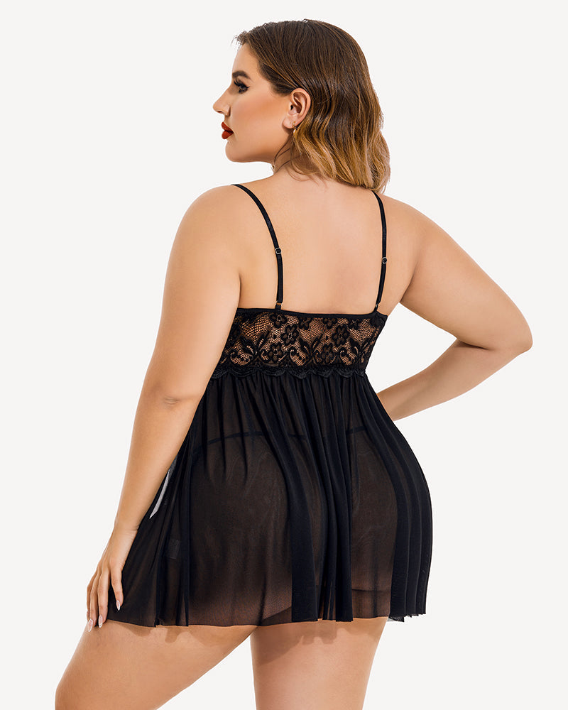 Plus Größe V-Ausschnitt Mesh Seite Schlitz Babydolls