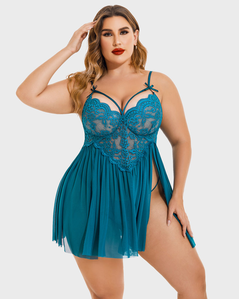Plus Größe V-Ausschnitt Mesh Seite Schlitz Babydolls