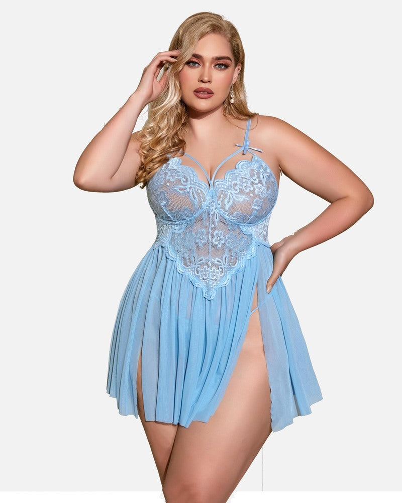 Plus Größe V-Ausschnitt Mesh Seite Schlitz Babydolls
