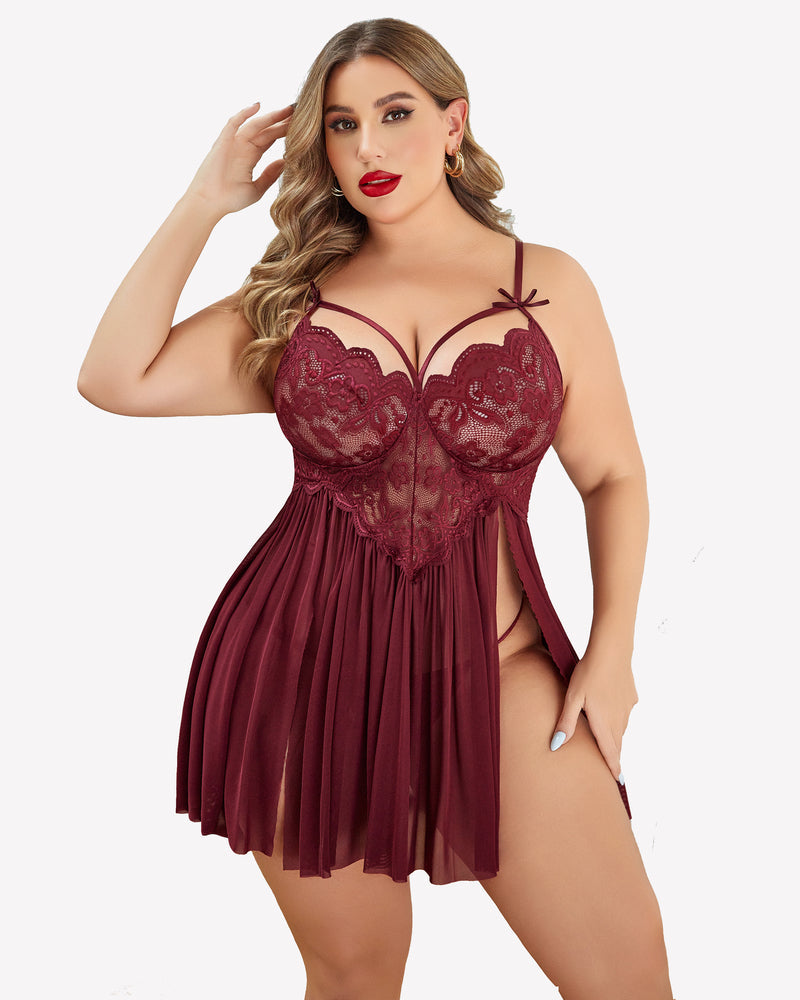 Plus Size Spitze Leopard Seite Schlitz Nachthemd