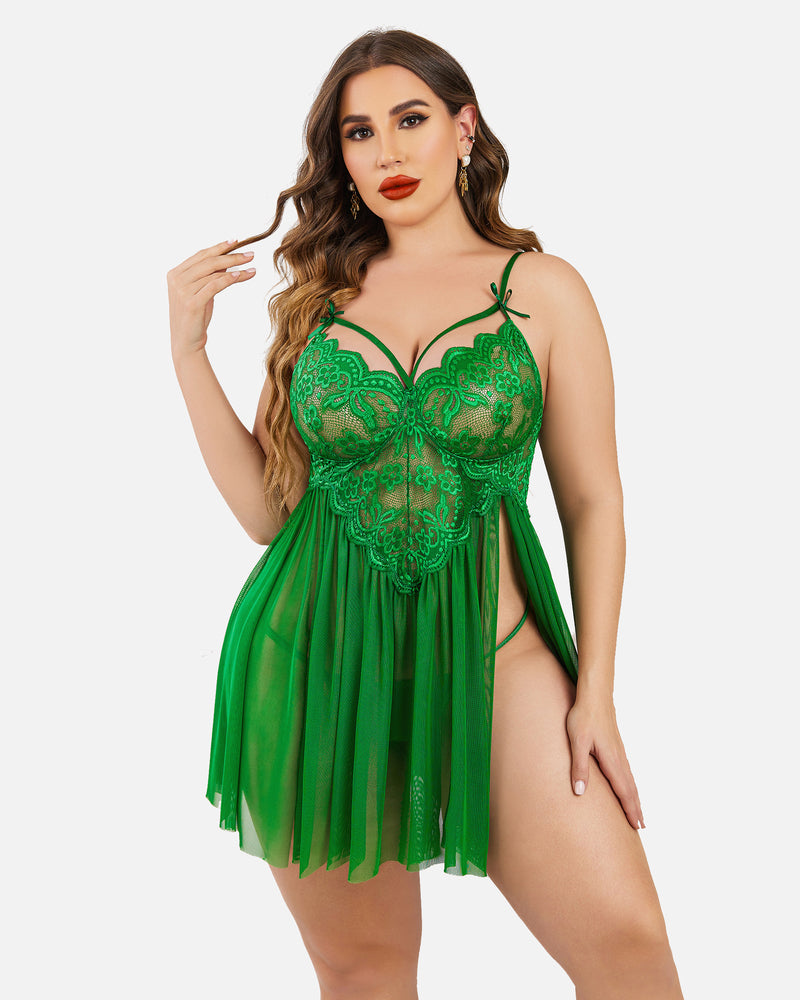 Plus Größe V-Ausschnitt Mesh Seite Schlitz Babydolls