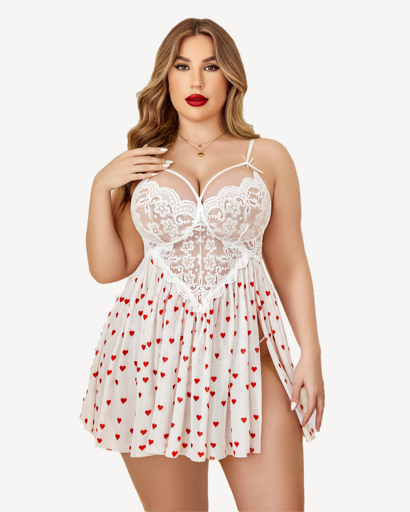 Plus Size Herz Spitze Seite Schlitz Nachthemd
