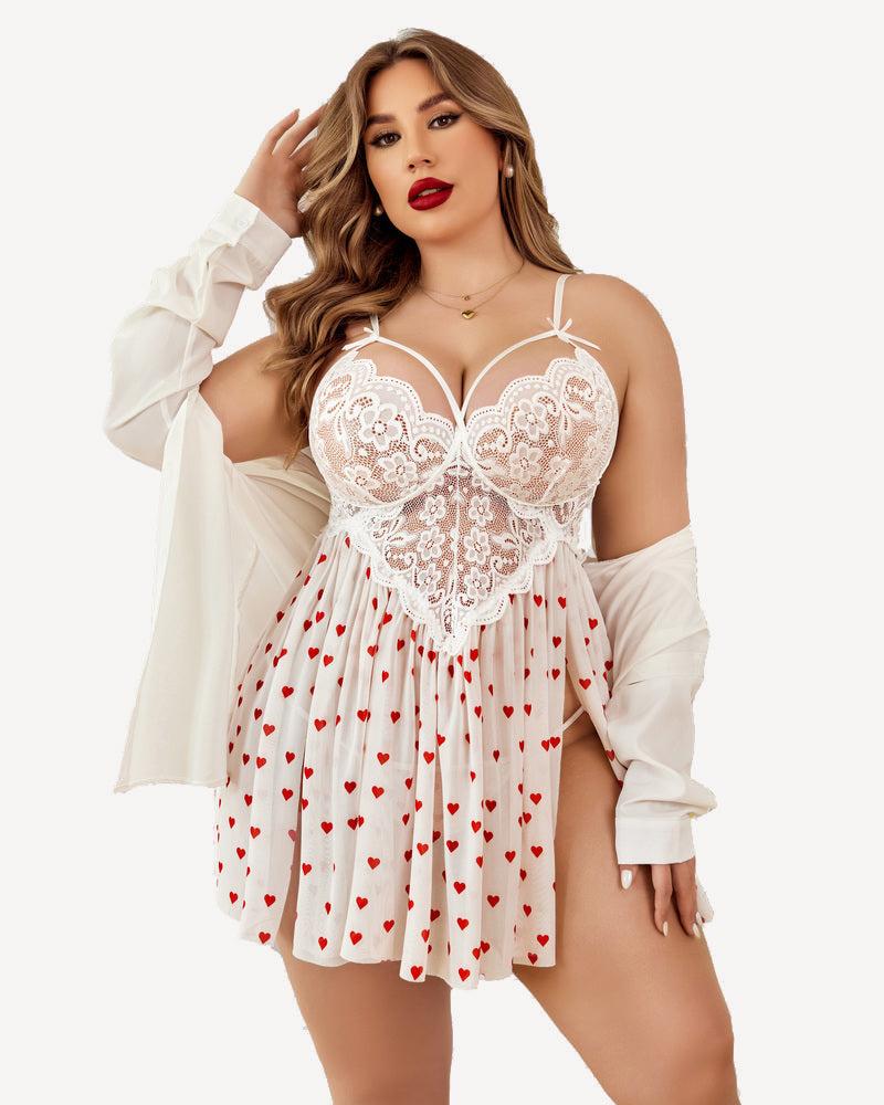Plus Size Babydoll mit Blumendruck aus Spitze