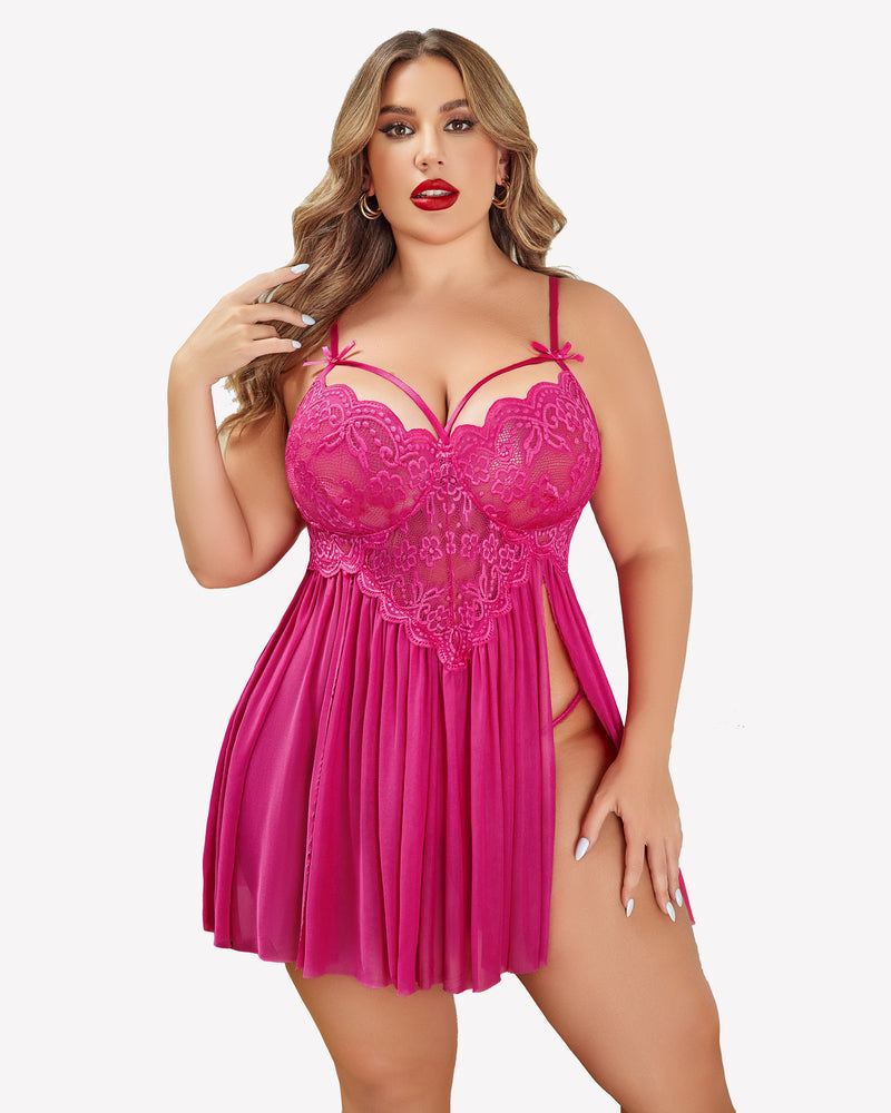 Plus Größe V-Ausschnitt Mesh Seite Schlitz Babydolls