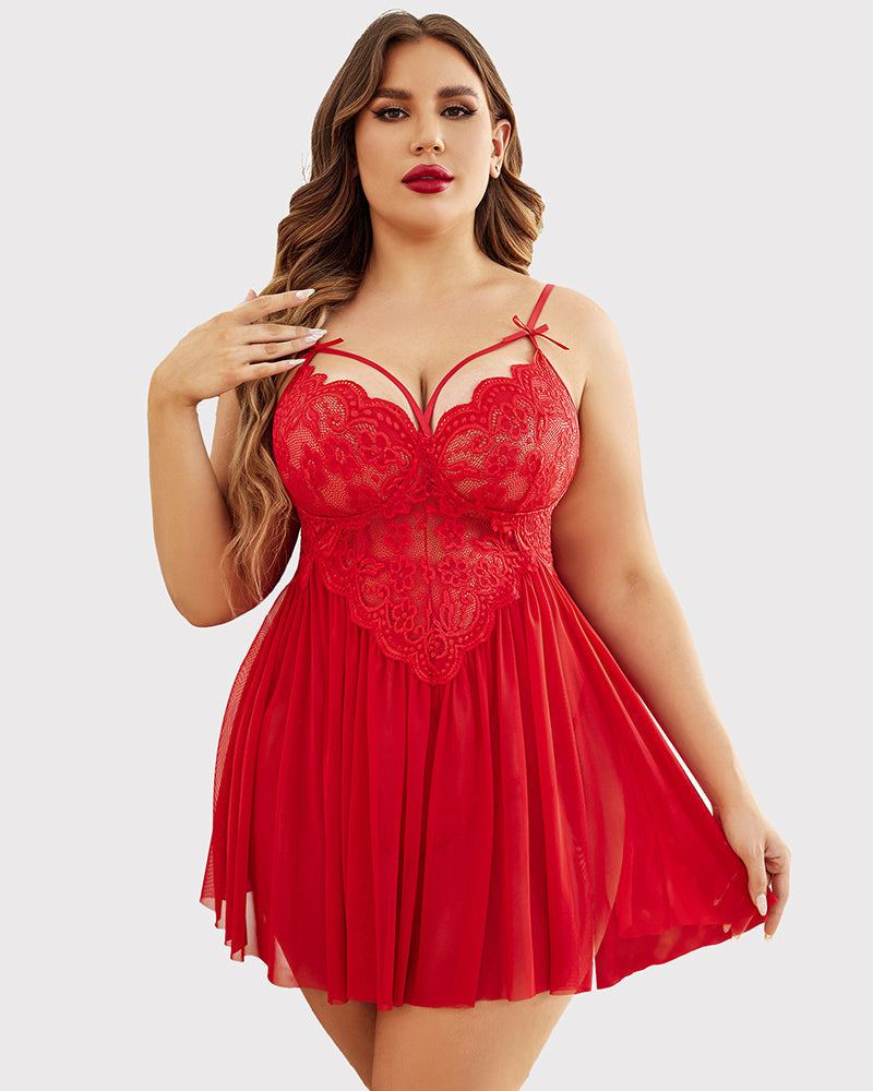 Plus Größe V-Ausschnitt Mesh Seite Schlitz Babydolls