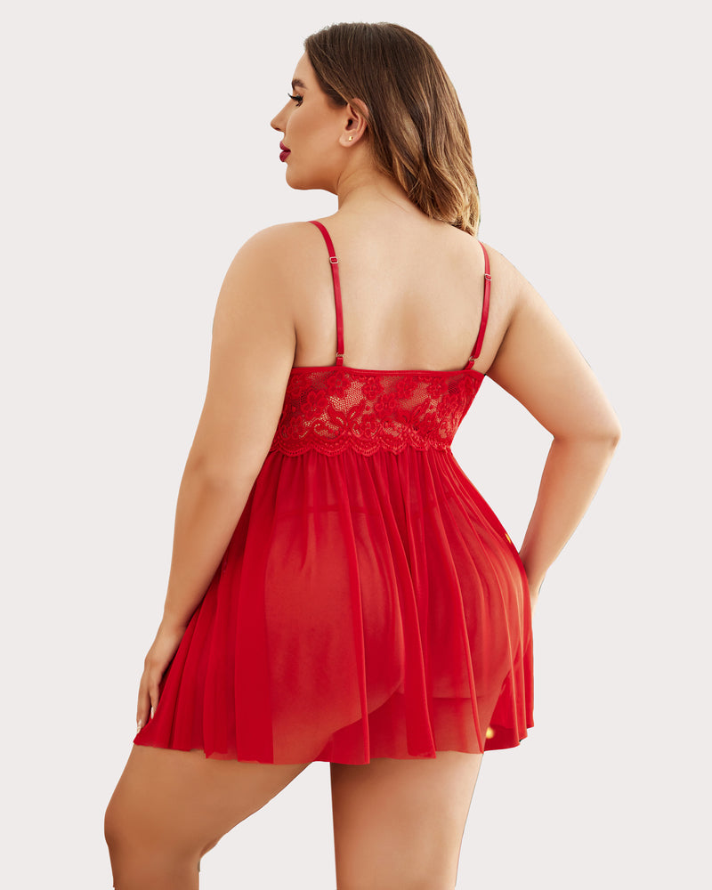 Weihnachten Plus Size Babydoll aus Spitze