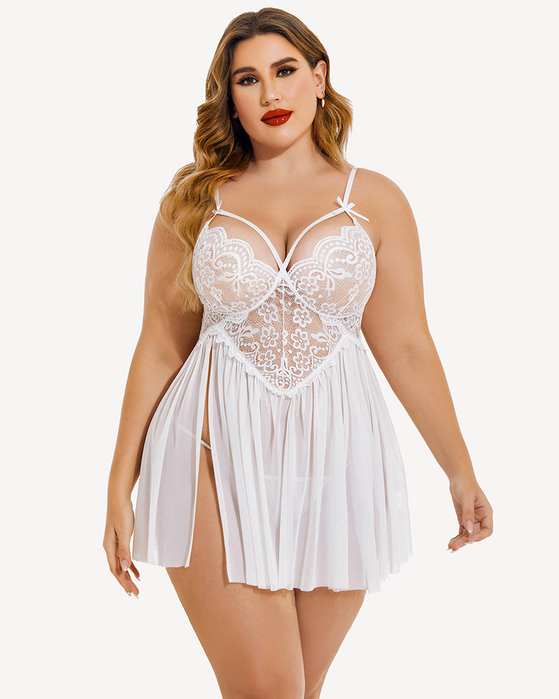 Plus Größe V-Ausschnitt Mesh Seite Schlitz Babydolls