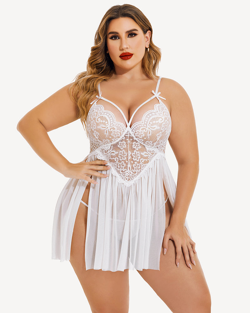 Plus Größe V-Ausschnitt Mesh Seite Schlitz Babydolls