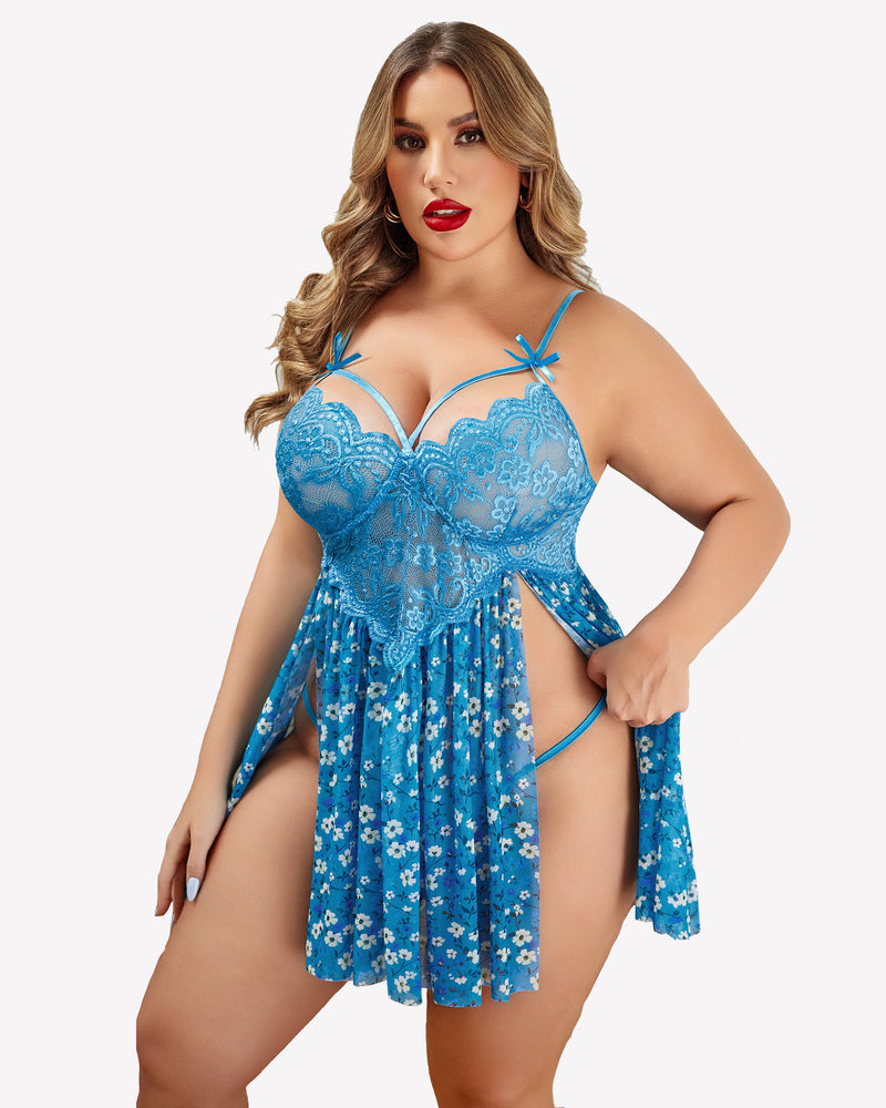 Plus Size Herz Spitze Seite Schlitz Nachthemd