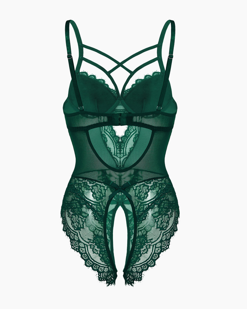 Einteiliger Criss-Cross-Bodysuit aus Spitze