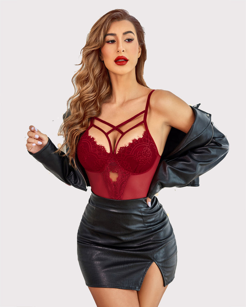 Floral Lace Harness Bodysuit