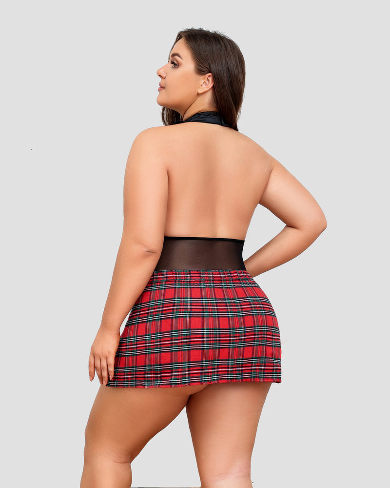 Plus Size Bodysuit Karierter Rock mit Krawattenhalter