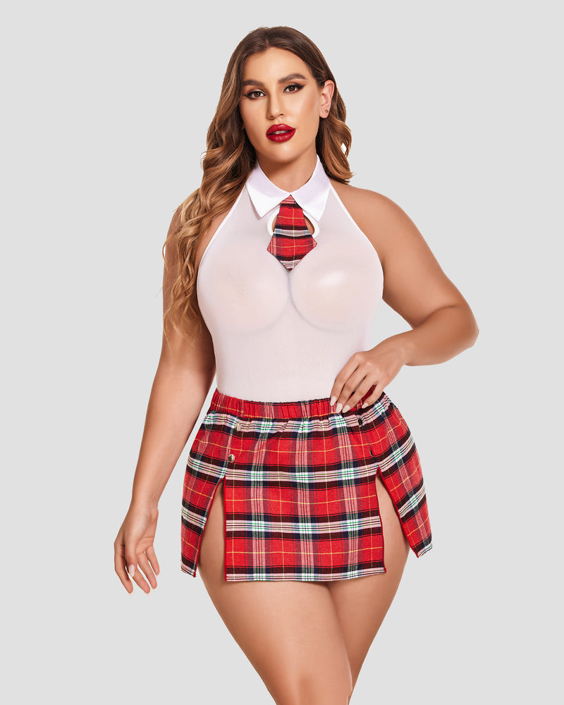 Plus Size Bodysuit Karierter Rock mit Krawattenhalter