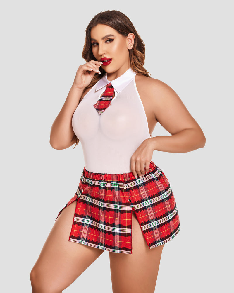 Plus Size Bodysuit Karierter Rock mit Krawattenhalter