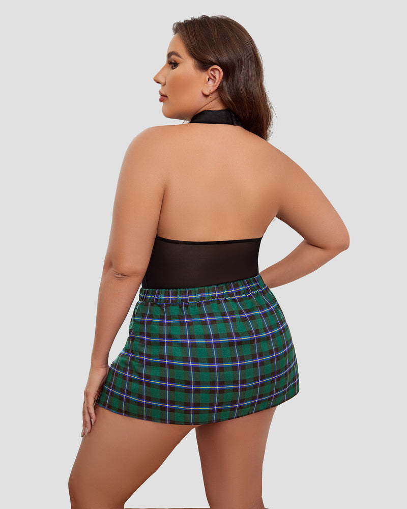 Plus Size Bodysuit Karierter Rock mit Krawattenhalter