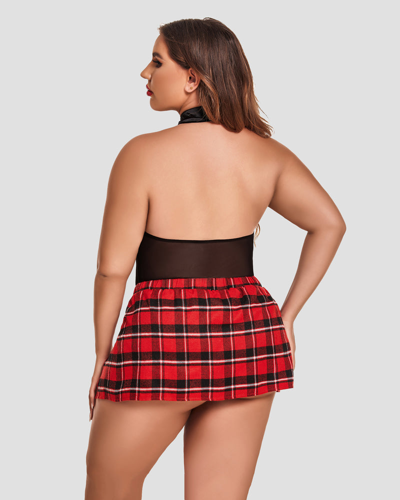 Plus Size Bodysuit Karierter Rock mit Krawattenhalter