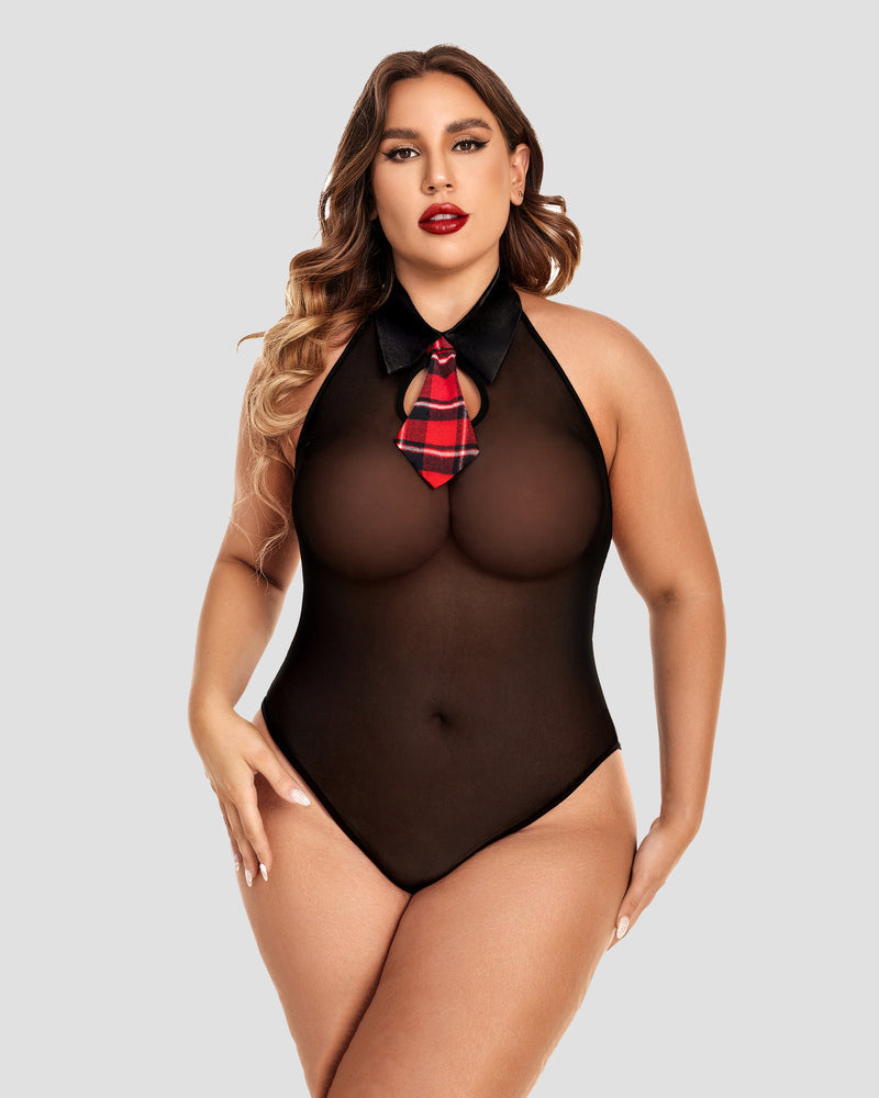 Plus Size Bodysuit Karierter Rock mit Krawattenhalter