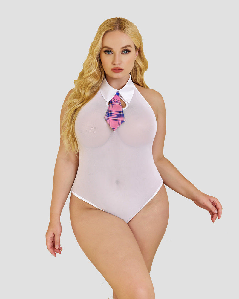 Plus Size Bodysuit Karierter Rock mit Krawattenhalter