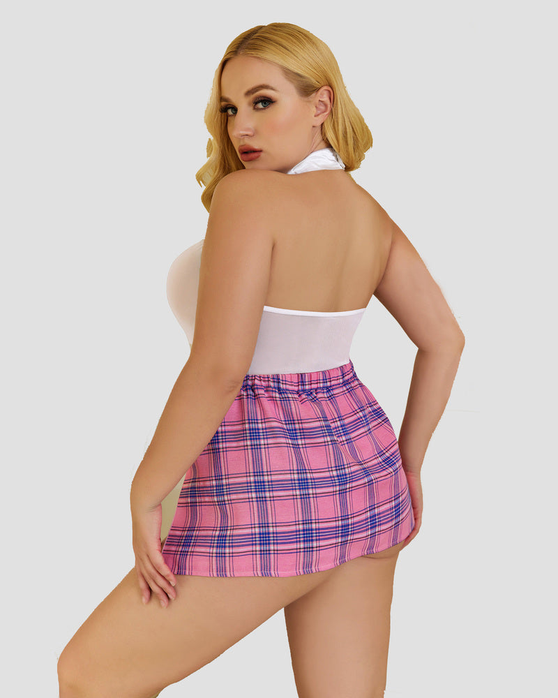 Plus Size Bodysuit Karierter Rock mit Krawattenhalter