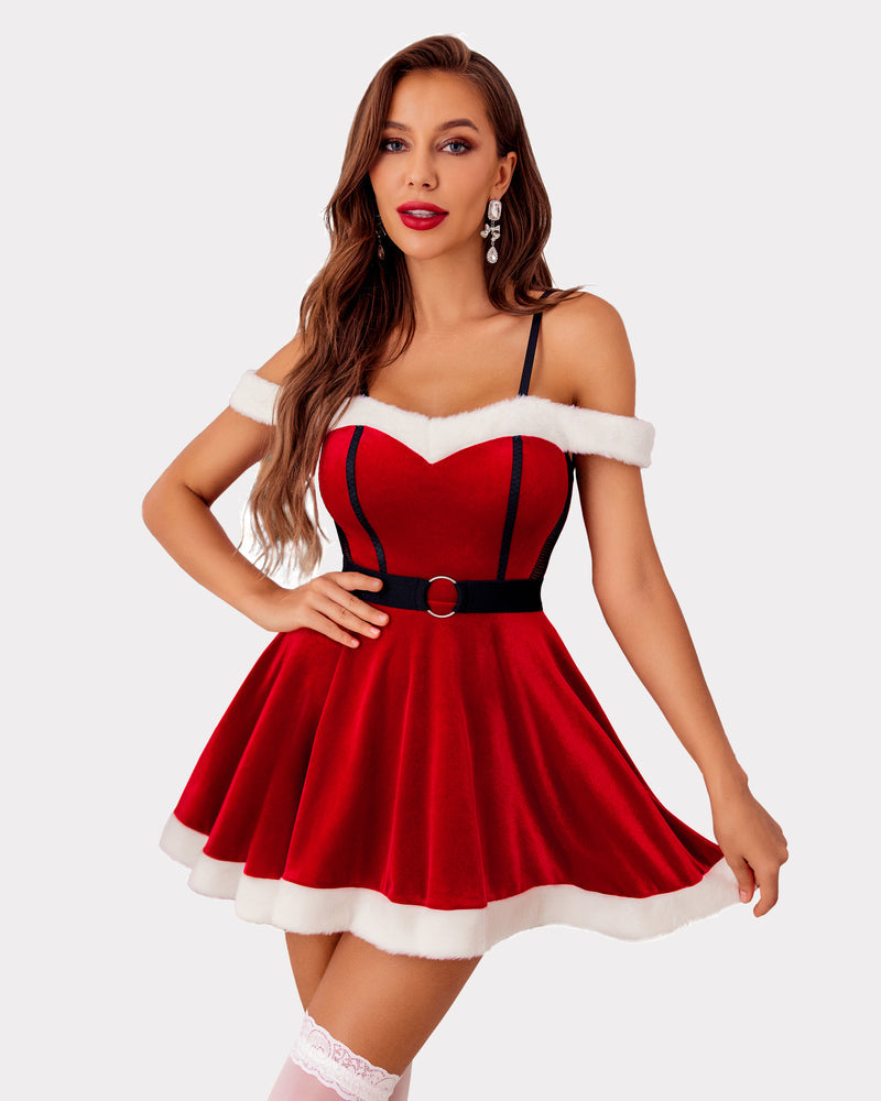 Samt A Line Strap Outfit Claus Kleid