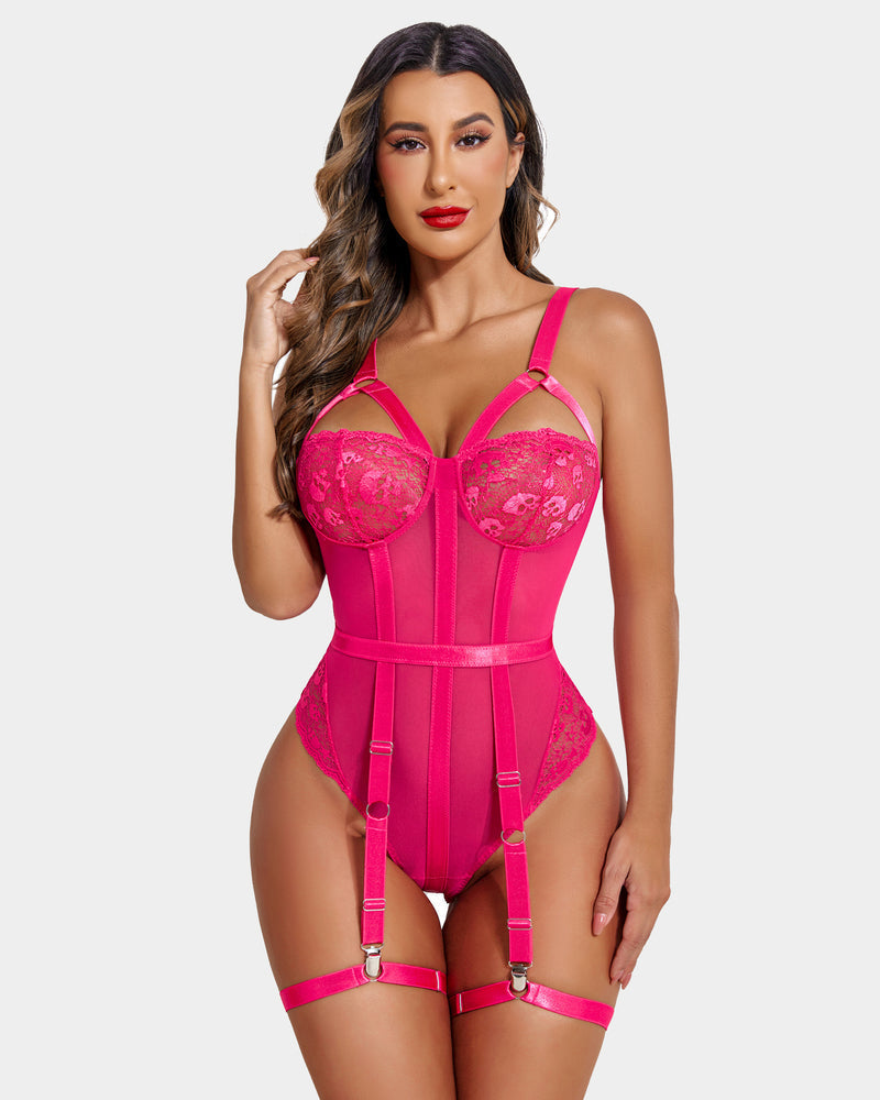 Exotischer Spitzen-Bodysuit mit Strapsgürtel