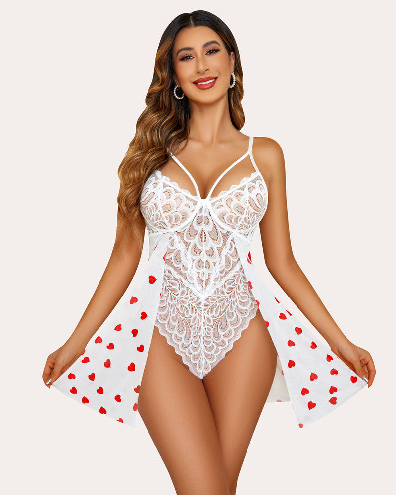 Spitze Floral Print Snap Crotch Teddy