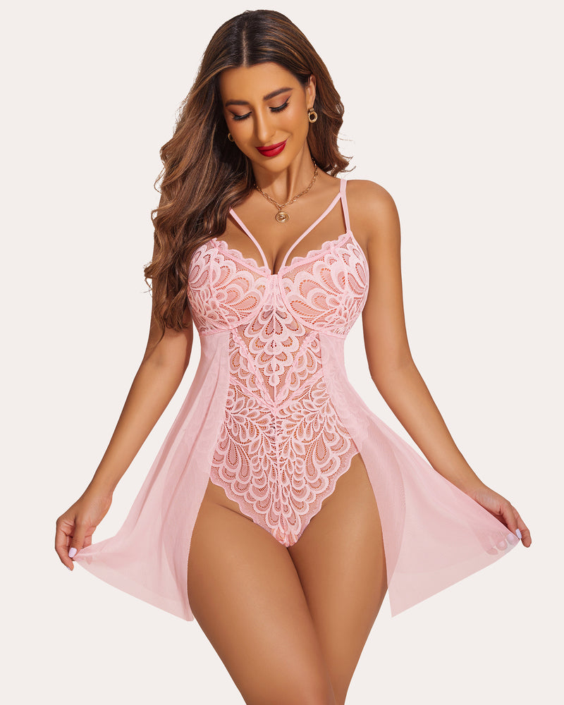 Spitze Floral Print Snap Crotch Teddy