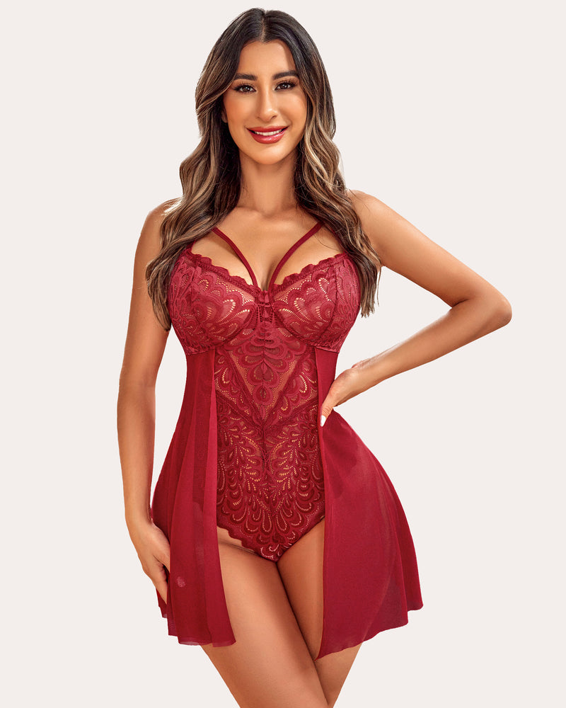 Spitze Floral Print Snap Crotch Teddy
